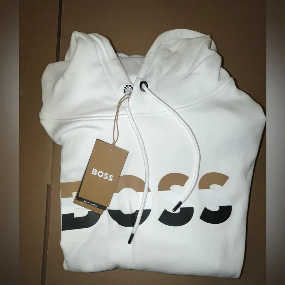 Hugo BOSS Econy2 Relaxed fit Unisex White Hoodie with Logo size L